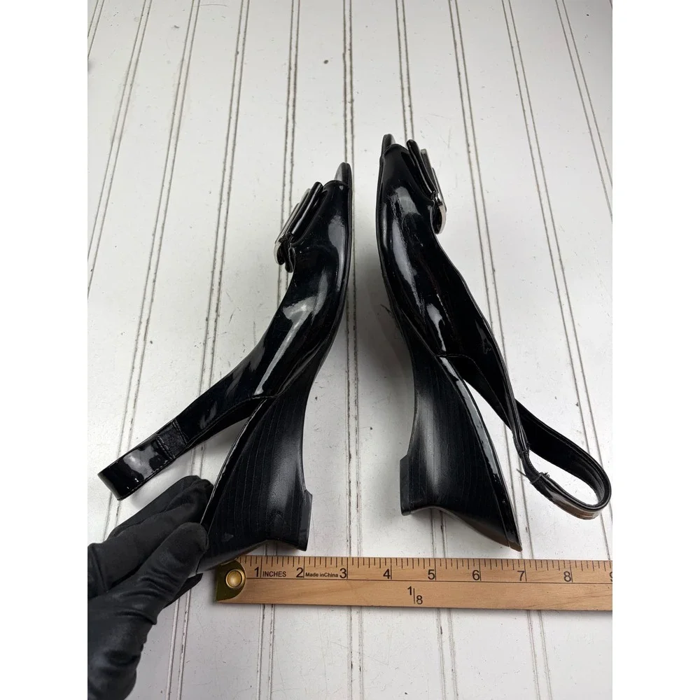 Franco Sarto Vintage Y2K Black Patent Leather Slingback Heels Women's Size 9.5